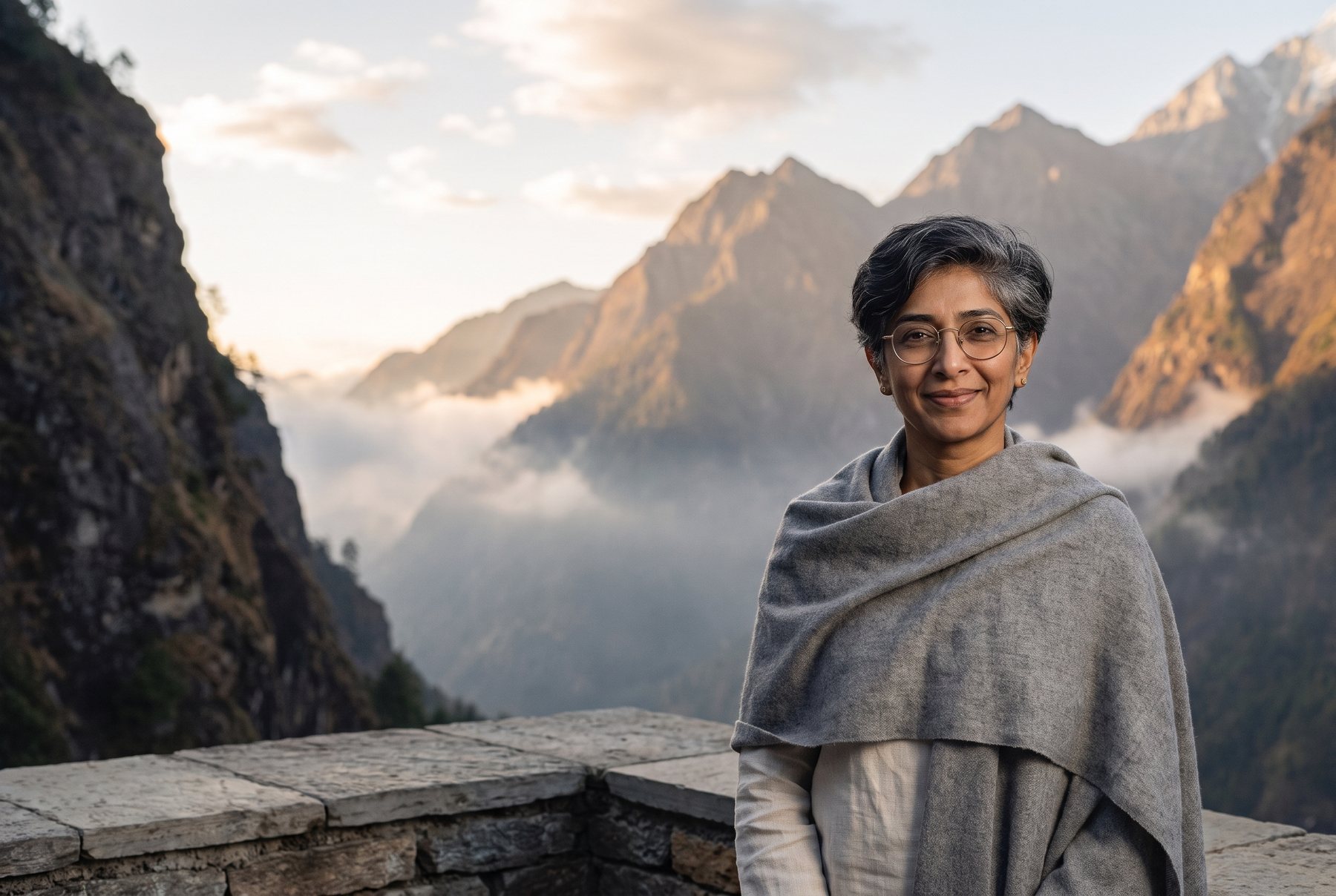 Maya on a terrace at dawn