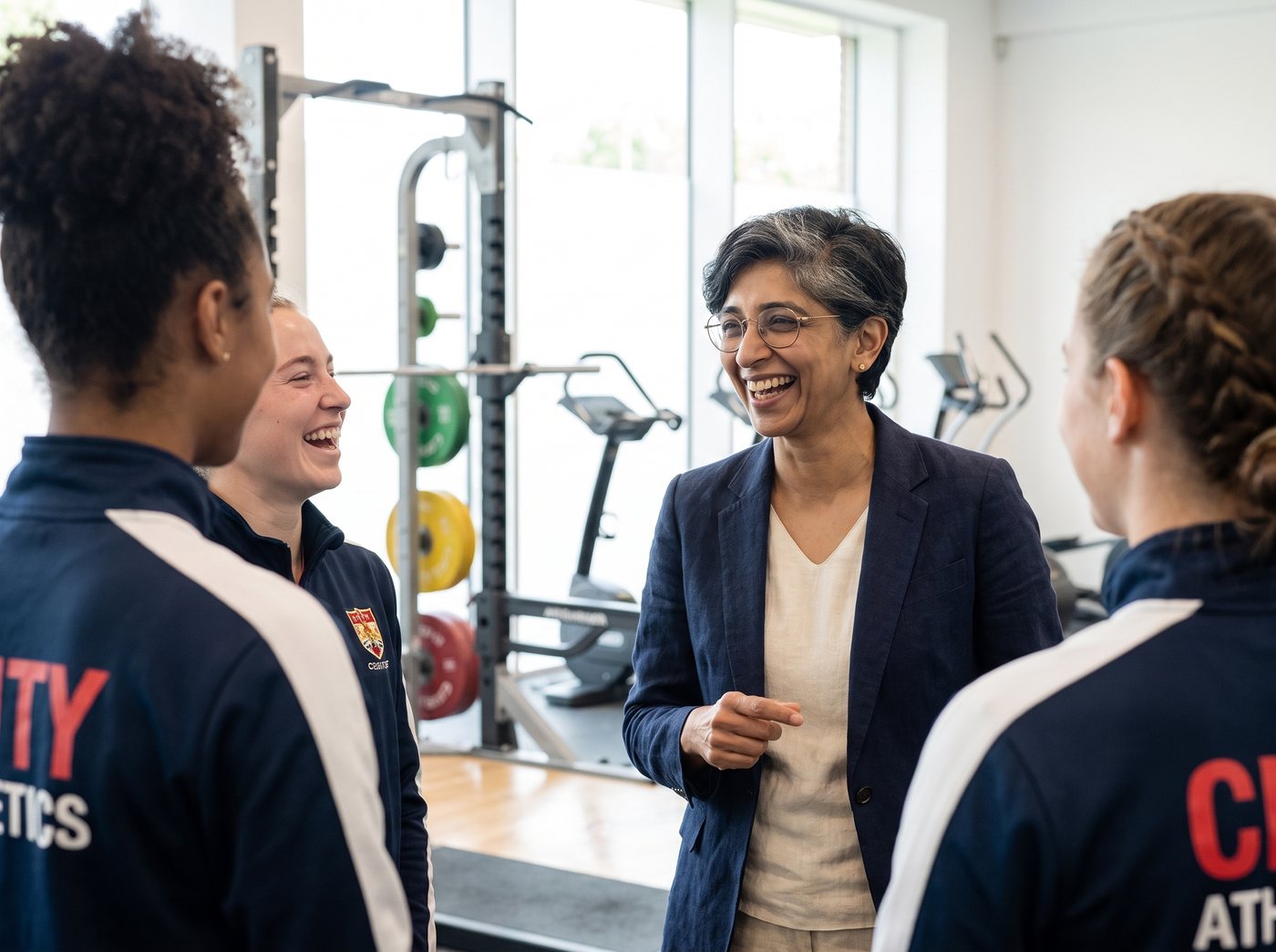 Maya talking with athletes